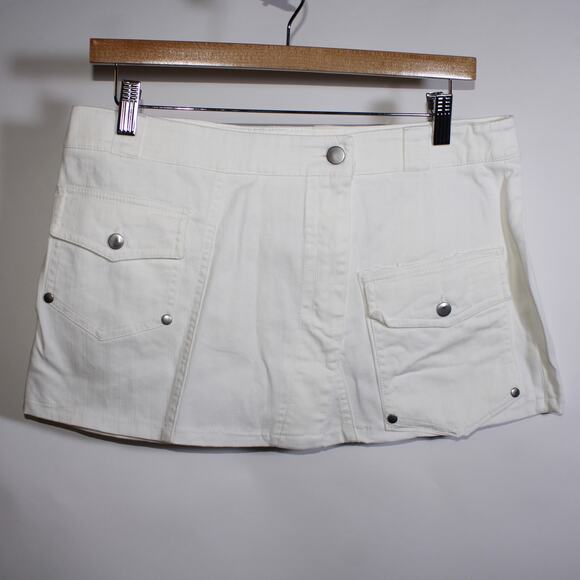 Zara White Denim Striped Mini Skirt With Pockets Size L - Picture 1 of 4